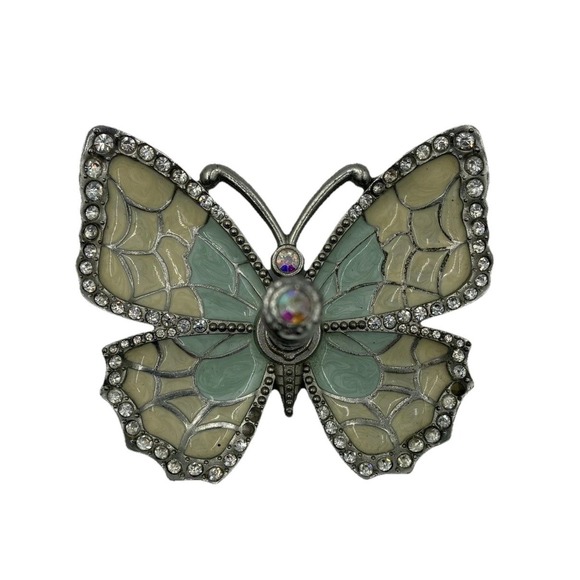 Matashi /blue and Cream Enamel And Silver Plated Butterfly Jewelry Ring Holder - Picture 2 of 16